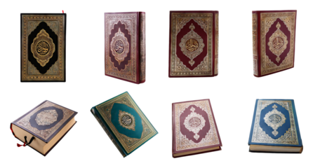Elegant Collection of Artistic Quran Covers in Various Colors, isolated on transparent background