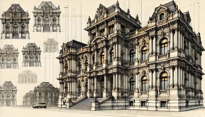 Hand-Drawn Architectural Sketch of a Classic European Cathedral