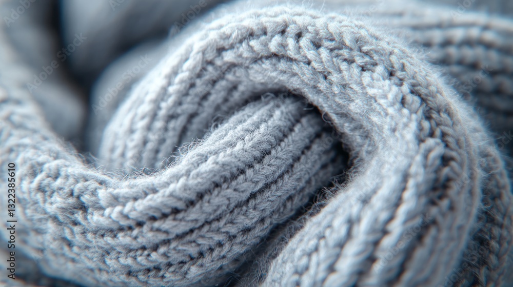 Poster close-up of textured gray knitted fabric, showing intricate weave and soft fibers.