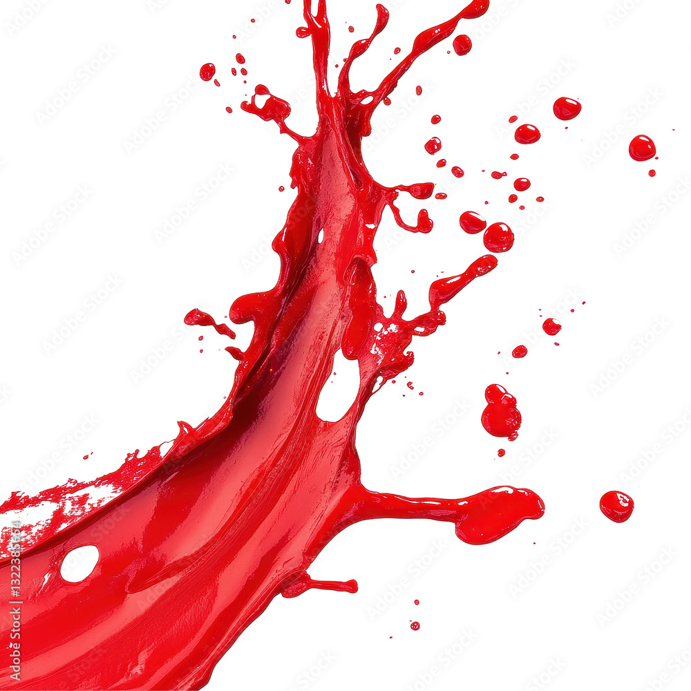 Poster Dynamic red paint splash in motion on a Transparent background showcasing artistic fluidity and energy, Dynamic Red Paint Splash in Motion on PNG background