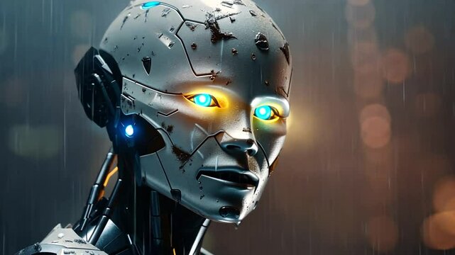 Roboter mit leuchtenden Augen und futuristischen Bauteilen
