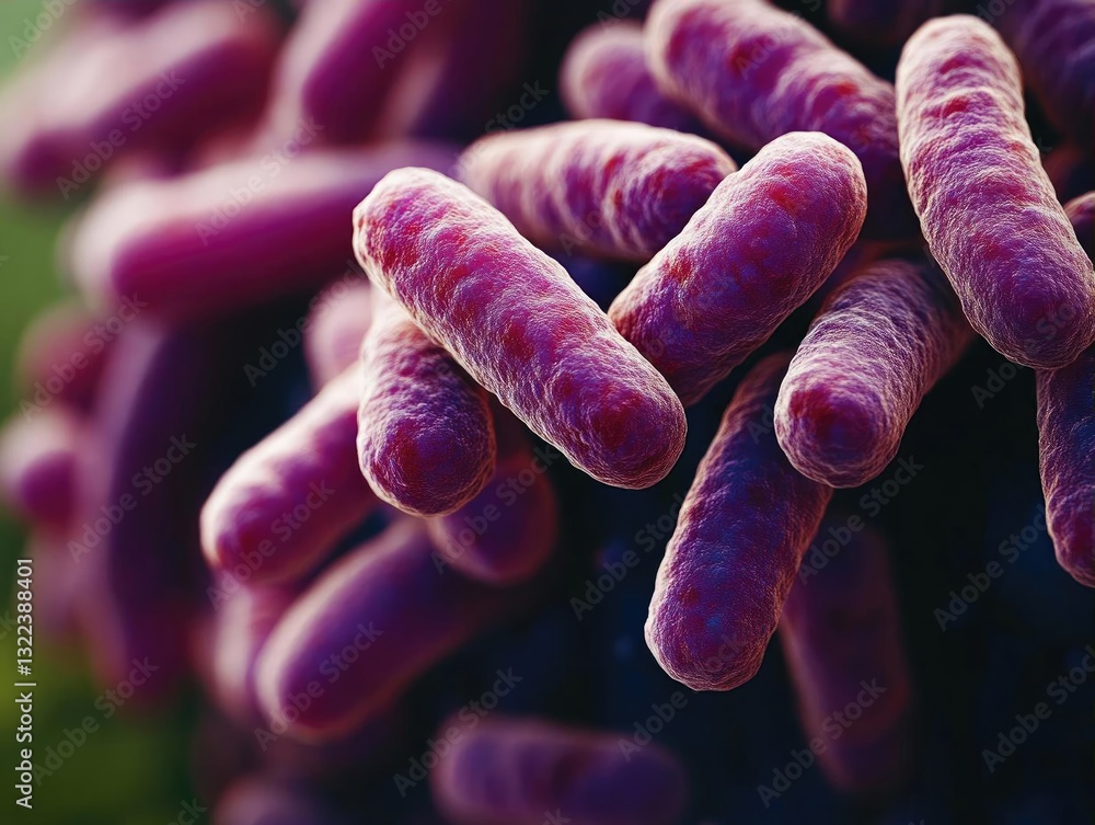 Poster close-up view of colorful bacteria clusters under a microscope, showcasing their intricate structure