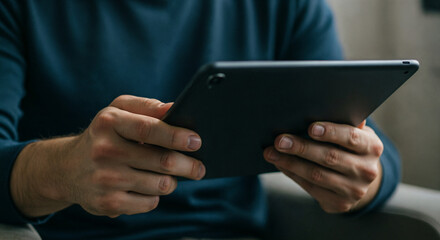 Un homme d'affaires utilisant une tablette en costume formel, interagissant avec l'écran