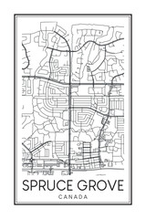 Hand drawn printable downtown road map poster of the Canadian city of SPRUCE GROVE on solid white background with city name