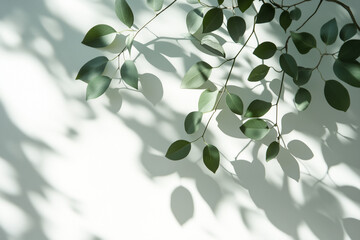Abstract natural tree leaves shadow on white wall background