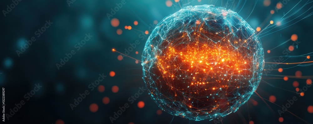 Aufkleber a glowing globe with digital connections and network points on a dark background.