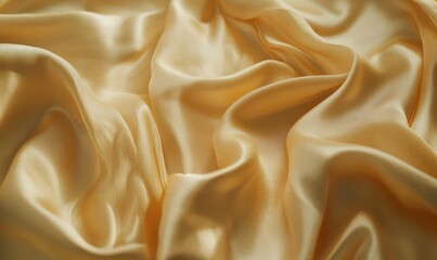 Obraz premium Luxurious flowing gold satin fabric with intricate folds, illuminated by diffused light emphasizing its smooth and elegant texture