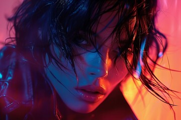 Dramatic Model Pose with Intense Lighting, Shadows and Highlights.