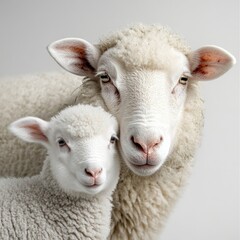 Obraz premium Mother and lamb sheep in pastoral setting farm animal photography natural habitat close-up bonding moment