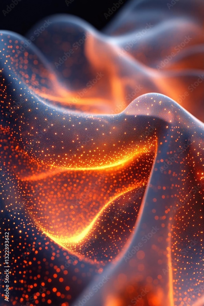 Poster abstract visualization of glowing orange and red waves with sparkles against a dark background