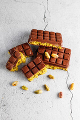 Dubai chocolate bar with pistachio paste and kadaif dough