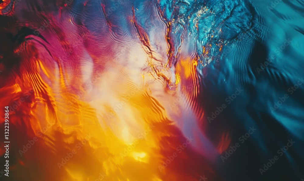 Poster vibrant artistic composition of swirling multicolored waves illuminated by gradient lighting forming