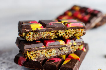 Dubai chocolate bar with pistachio paste and kadaif dough