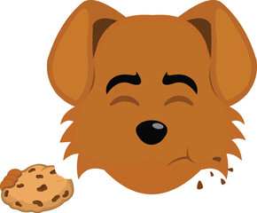 vector illustration emoji character face dog cartoon, eating food bakery cookie chocolate chips