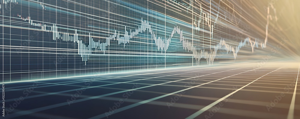 Aufkleber stock market graph with grid lines in perspective view