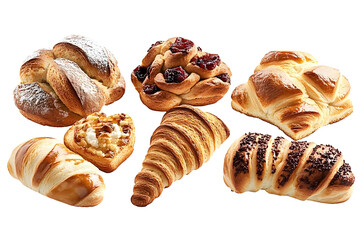 Breads and pastries assortment die cut PNG style isolated on white and transparent background