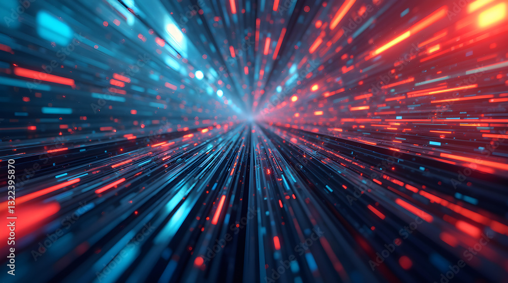 Aufkleber digital data tunnel network connection red blue lights speed motion blur futuristic abstract