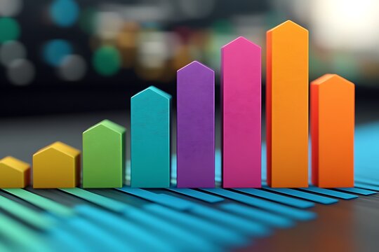 Colorful bar graph showing increasing growth and upward progress - Powered by Adobe