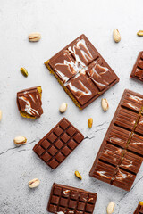 Dubai chocolate bar with pistachio paste and kadaif dough
