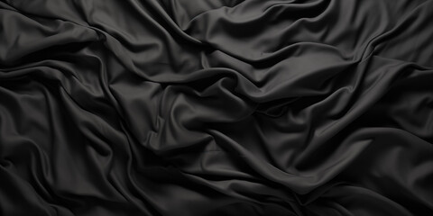 Fototapeta premium Black fabric. Crumpled silk fabric. Dark background. New pleated fabric