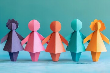 Diverse Paper Human Figures on Light Blue Background: A Symbol of Diversity and Inclusion