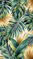 Obraz premium Palm leaves. Oil painting. Pattern for printing on wall decorations, covers, leaflets, business cards