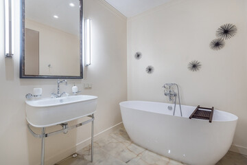 Exclusive bathroom design in bright colors. Stylish accessories. The original decor of .the room.