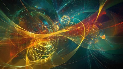 Abstract visualization of quantum computing dynamic geometric forms and symbolic qubits for computational power