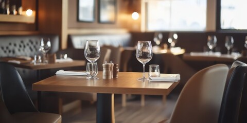 A well prepared table with glasses in an elegant restaurant