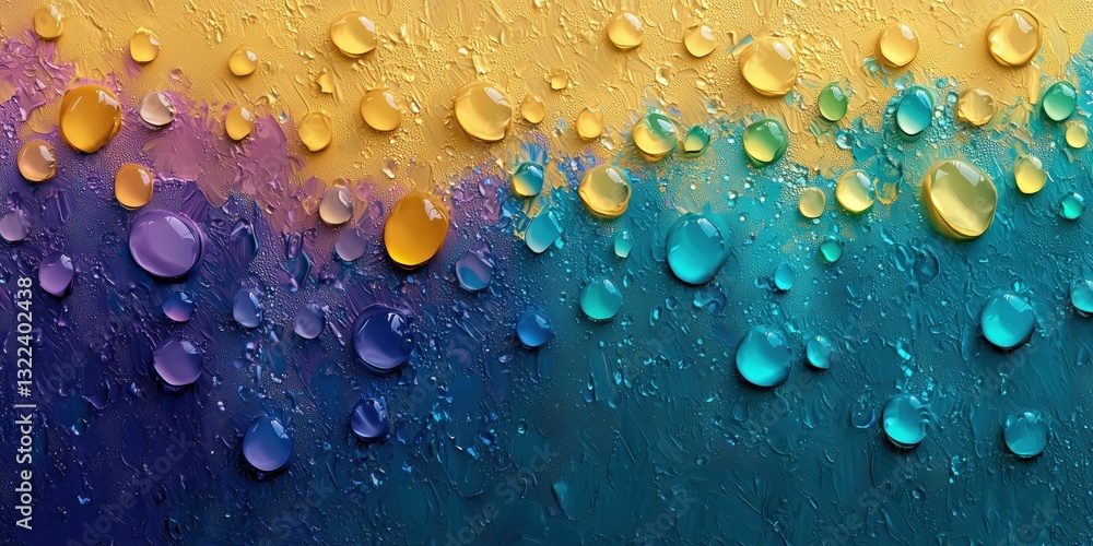 Poster colorful droplets on textured surface create a captivating visual display at an art exhibition in a 
