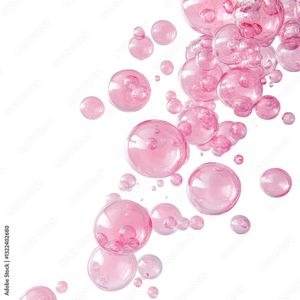 Poster Floating transparent pink bubbles against a clean Transparent background creating a dreamy atmosphere, Transparent pink bubbles PNG background
