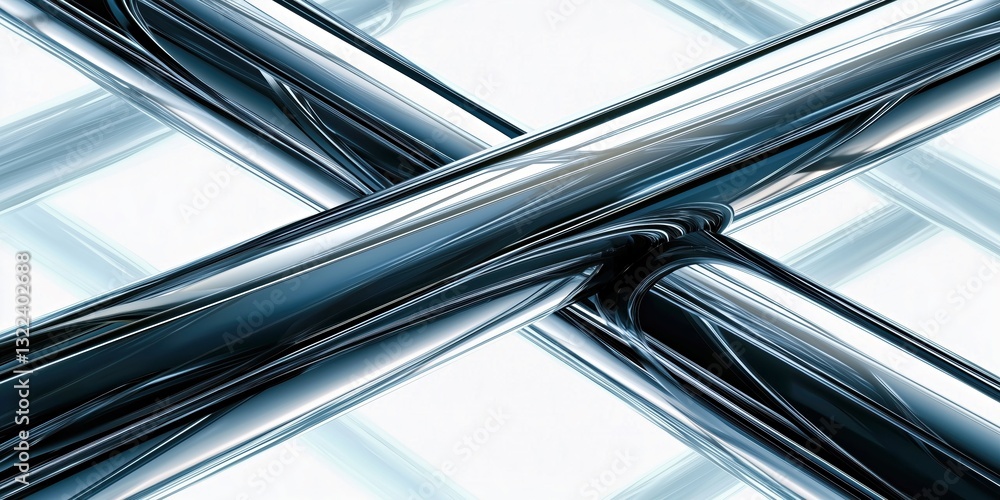 Poster metallic pipes intertwining in an abstract design with a luminous background