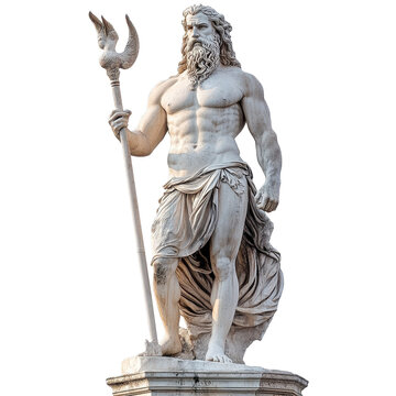 Poseidon statue stands majestically in Venice, Italy against a white backdrop, Poseidon statue at Venice Italy isolated on White background