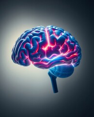 Futuristic Neon Brain Illustration with Glowing Neural Pathways