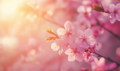 Sakura, Cherry blossoms flower, Garden walk way with beautiful pink sukura full blooming branch tree background with sunny day in spring season,