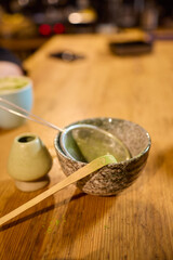 Experience the elegant and refined process of preparing matcha tea with an authentic Japanese bowl