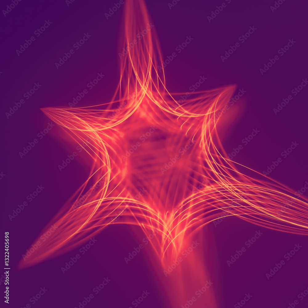 Fototapete Geometric abstraction with orange-red glowing lines on a dark purple background. The lines form a dynamic network, creating a visual effect of depth. The style is modern and futuristic. 3d rendering