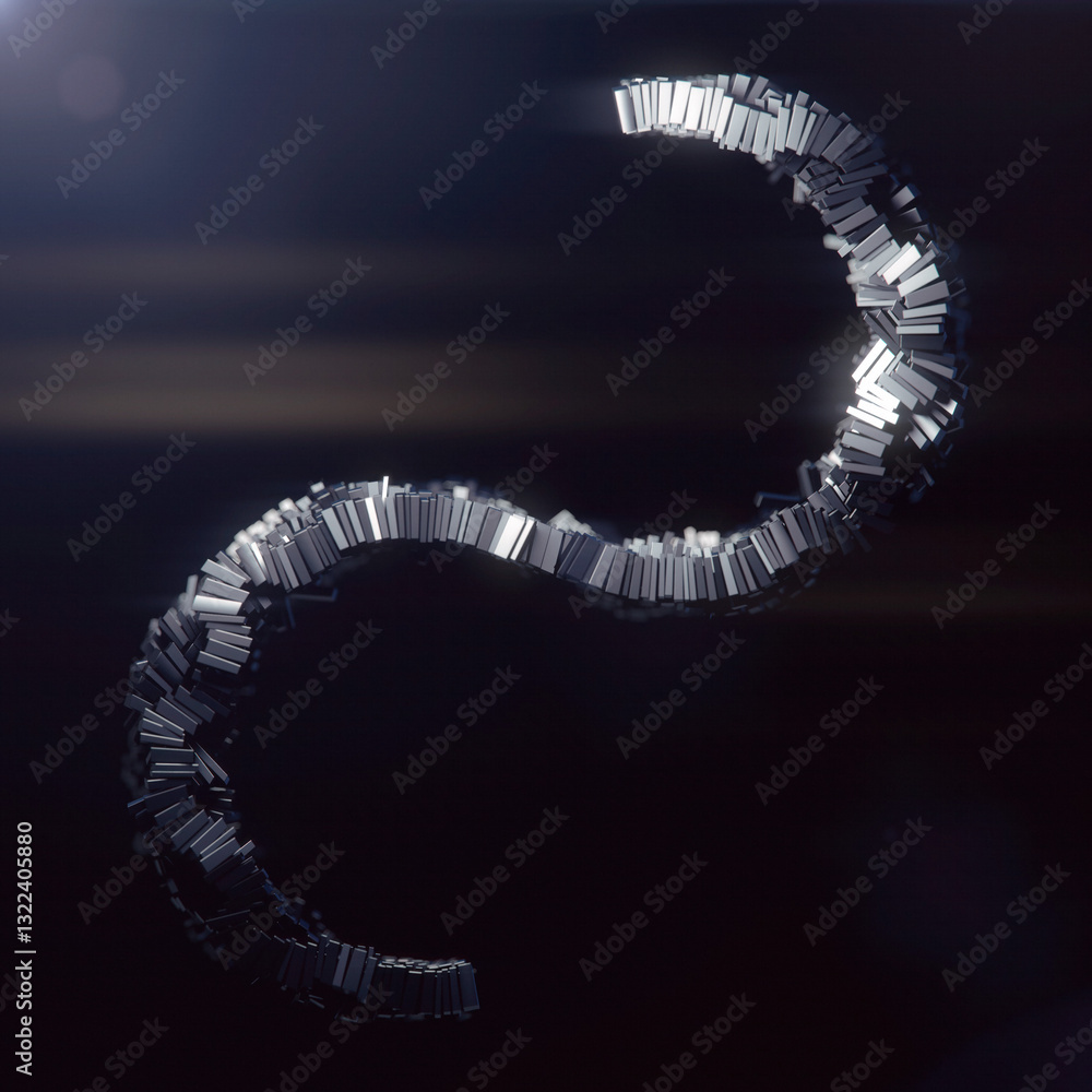 Leinwandbilder abstract wave shape created from shiny metallic silver elements. 3d rendering digital illustration