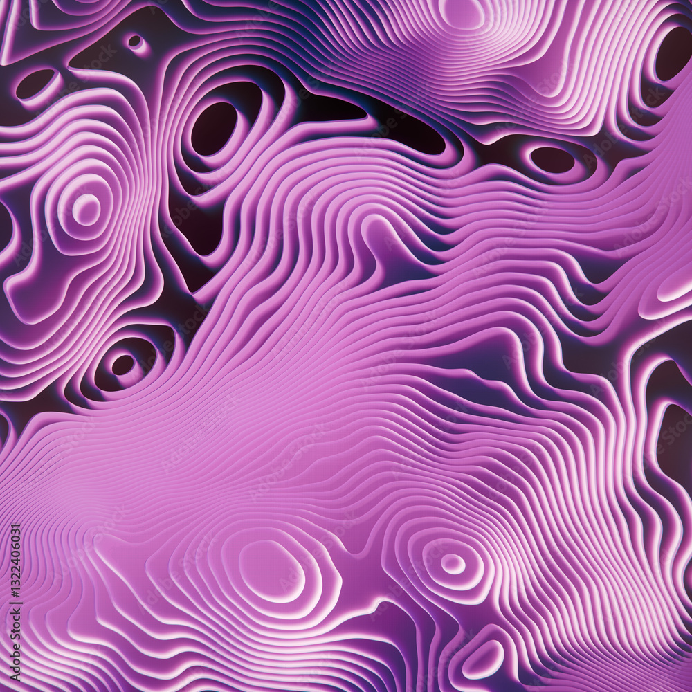 Aufkleber digital illustration of a wavy pattern in light pink-purple color. 3d rendering
