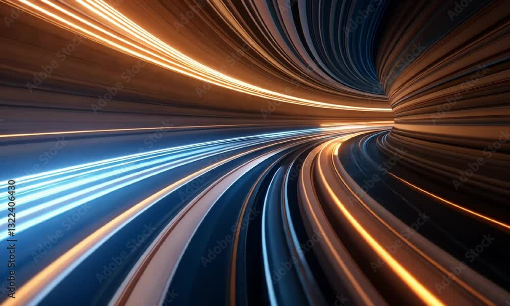 Poster an abstract representation of light trails creating a dynamic, swirling motion. this design symboliz