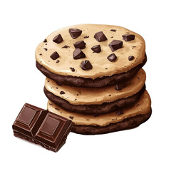 Fototapeta premium Delicious chocolate chip cookies stacked high on a Transparent background ready for enjoyment, cookies with chocolateisolated on PNG background