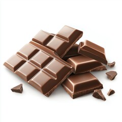 Fototapeta premium Pieces of chocolate bar isolated on white background 