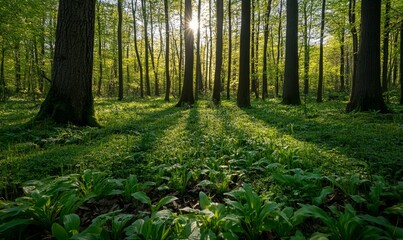 Fototapeta premium morning at the spring glade in the forest