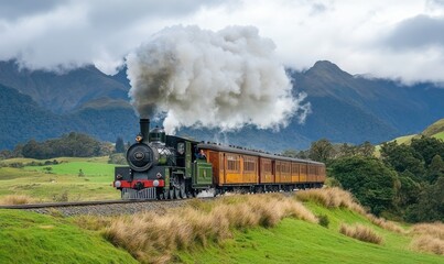Vintage steam train traveling