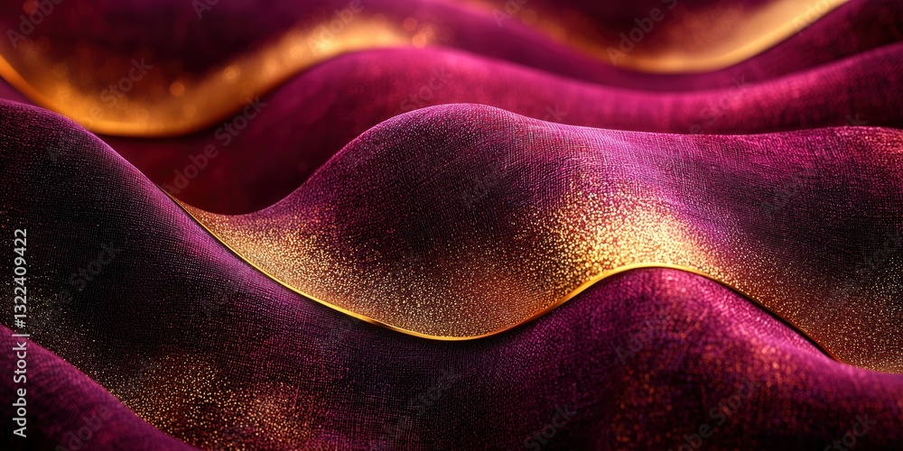 Poster textured maroon fabric with golden accents forms elegant waves in soft light creating a luxurious ap