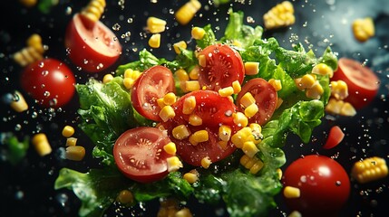 Fresh and vibrant summer salad with ripe red tomatoes and golden corn kernels