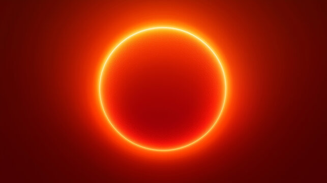 A radiant orange circle with a bright yellow outline glows intensely against a deep red backdrop, perfect for backgrounds, banners, and bold graphic design projects.