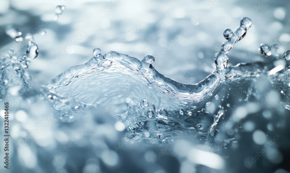 Poster dramatic abstract silver liquid flowing in dynamic waves, illuminated by soft cool light creating a 