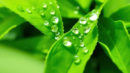 Fototapeta premium green leaf with water drops