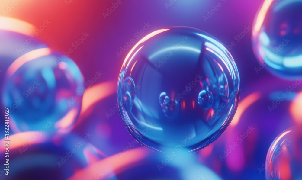 Poster sleek blue abstract bubbles floating on a vibrant background, illuminated by soft diffused light for
